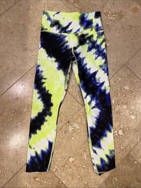 Womens High-Waist Tie-Dye Leggings - Neon Yellow & Blue